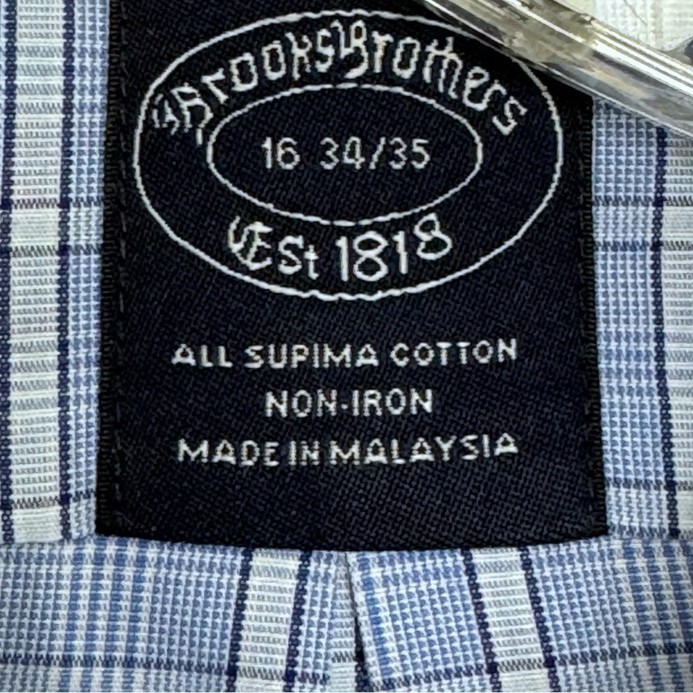Brooks Brothers Blue Plaid Dress Shirt L/Sleeve Button Front 16 34/35 Non-Iron - Picture 8 of 12
